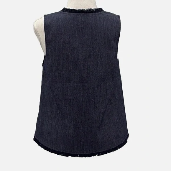 Elizabeth and James Fringed V Neck Sleeveless Cropped Top - Denim - NWOT - Small - Picture 3 of 6